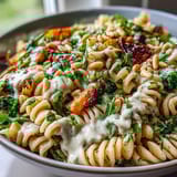 Savory Whole Wheat Pasta Bowl featuring nutty pasta, caramelized veggies, and a sprinkle of fresh parsley.