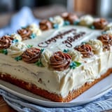 Soft vanilla sheet cake topped with smooth buttercream and vibrant piped roses for a stunning dessert.  