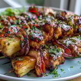 Tropical Grilled Pineapple Chicken Skewers featuring tender meat and caramelized fruit, ideal for cookouts.  