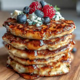Fluffy Icelandic Skyr Pancakes stacked high, drizzled with syrup for a protein-rich breakfast.