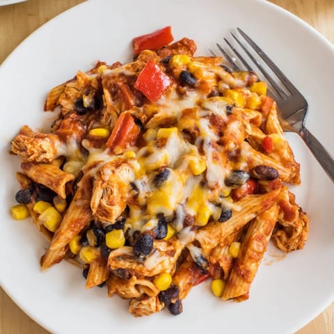 Hearty Chicken Enchilada Pasta topped with fresh cilantro and green onions, perfect for a quick weeknight meal.