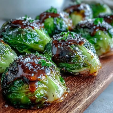 Golden roasted Brussels sprouts with a glossy balsamic glaze, ready for devouring.