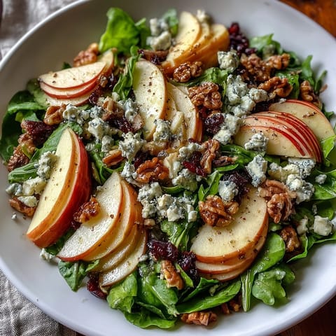 Close-up of a fresh Apple and Walnut Salad, showcasing crunchy nuts and sweet fruit.