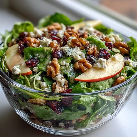 Colorful Mixed Greens and Apple Bowl with sliced apples and dried cranberries, served on a white plate for a light lunch.