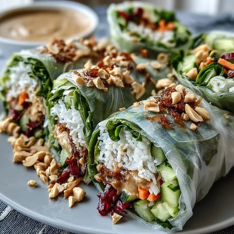 A deconstructed Rice Paper Roll Bowl with tofu, fresh mint, cilantro, and chopped peanuts, served with lime wedges on a rustic wooden table.