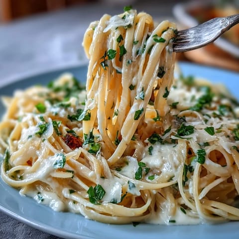 Creamy lemon butter pasta with peas and Parmesan in a white bowl, garnished with fresh parsley and extra cheese.