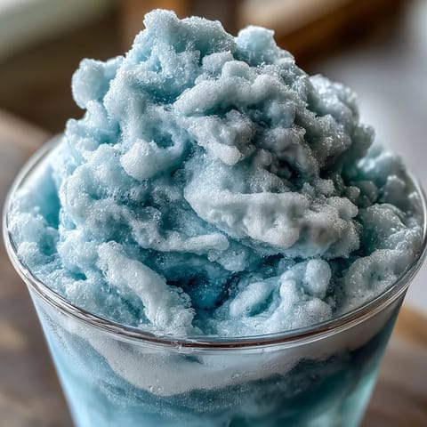 A frosty TikTok Cloud Slushie with fluffy ice and sweet lemon-lime soda, perfect for a quick treat.