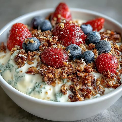 Creamy Skyr Protein Smoothie Bowl topped with vibrant berries and crunchy granola.