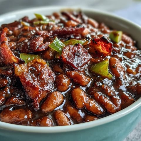 Juneteenth BBQ Baked Beans with Bacon, a smoky-sweet, slow-cooked Southern classic.