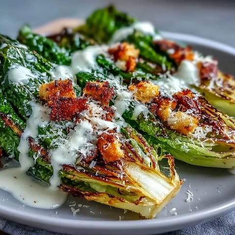 Grilled Caesar Salad with Charred Romaine: smoky grilled greens, creamy dressing, and crunchy croutons.