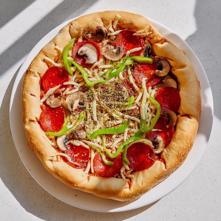 Sliced Stuffed Crust Pizza revealing gooey mozzarella inside the crust, served hot with pepperoni and veggies