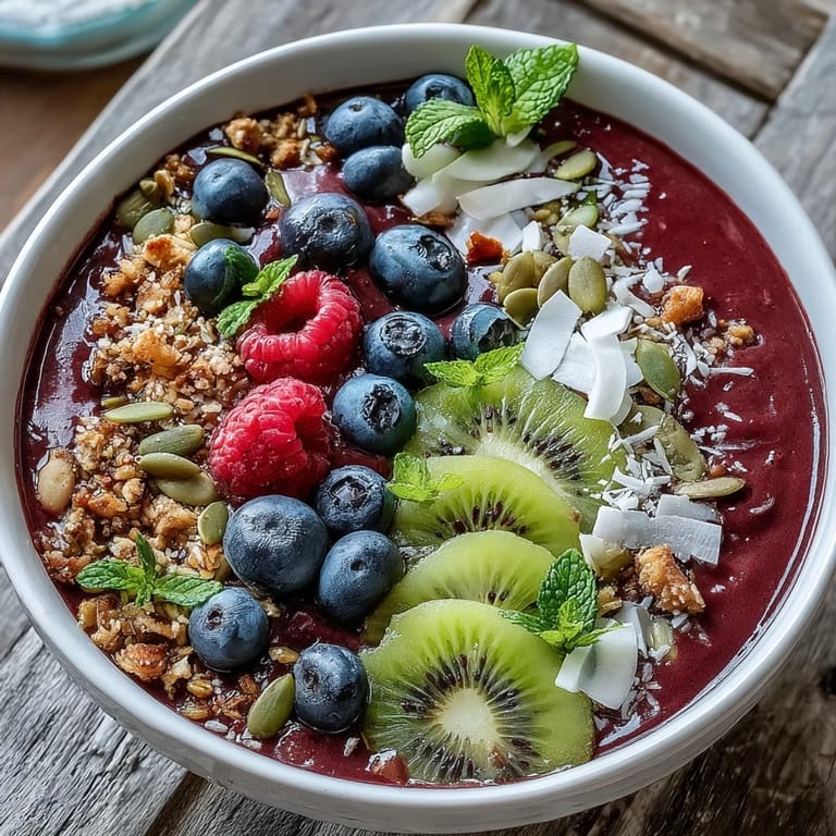 Enjoy this energizing Beet and Berry Smoothie Bowl, perfectly blended with seeds and fruit.
