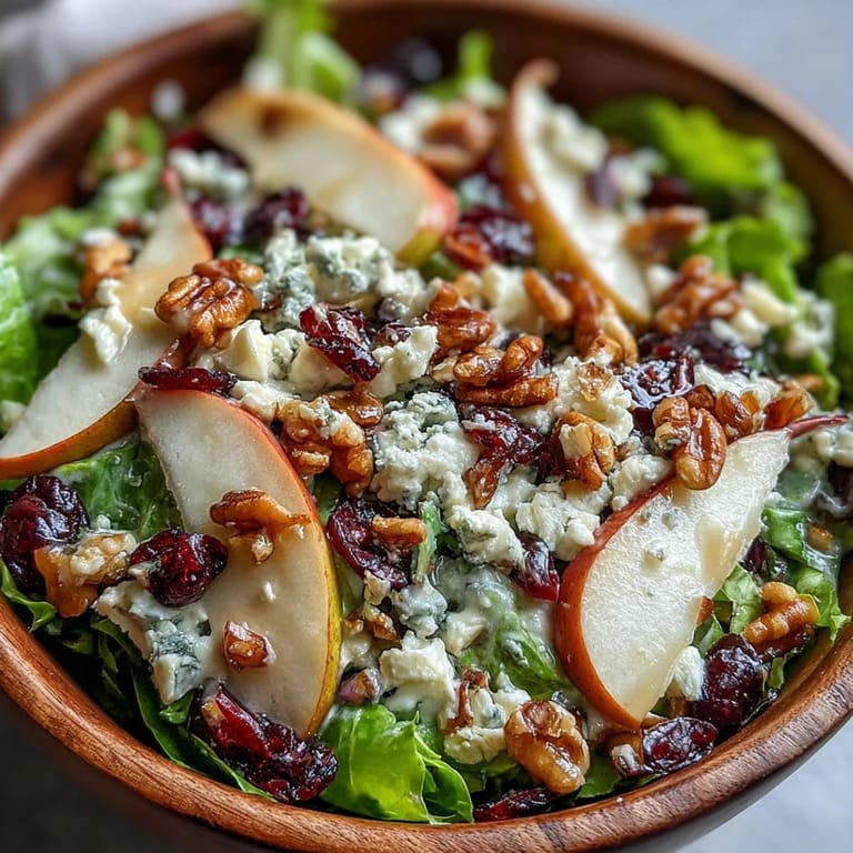 Sweet pear and tangy Gorgonzola salad, a fresh, vibrant appetizer.