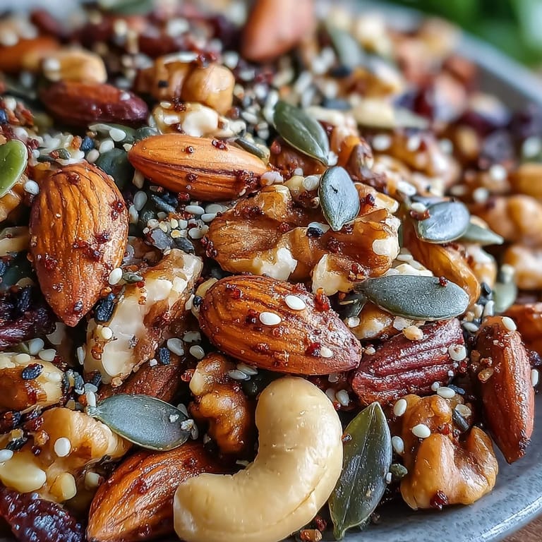 Savory Spiced Nuts and Seeds Mix, a crunchy homemade healthy snack ready for sharing.