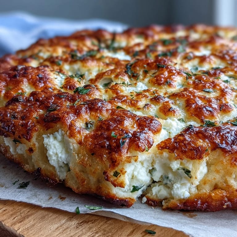 Close-up of a Fluffy Cottage Cheese Flatbread slice showing a tender, airy interior and a hint of garlic seasoning.