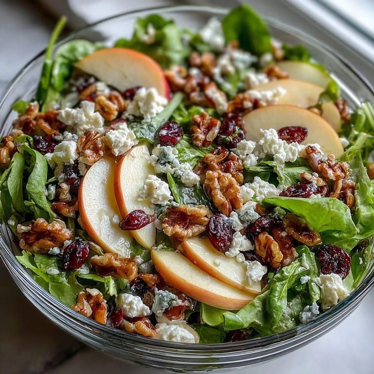 Healthy Mixed Greens and Apple Bowl ingredients mixed in a large bowl, featuring crisp greens, red onion, and a honey-Dijon vinaigrette.