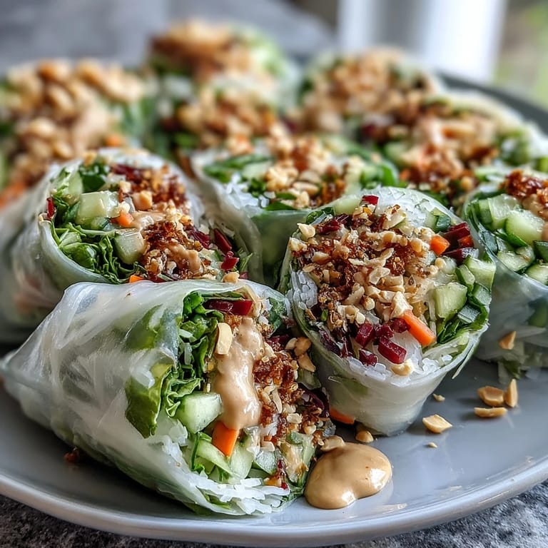 Overhead view of four colorful Rice Paper Roll Bowls with shrimp, mixed greens, and fried shallots, perfect for a healthy weeknight dinner.