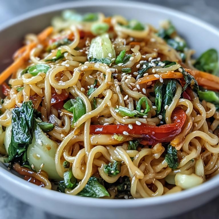 Freshly prepared Shirataki Noodle Bowl garnished with toasted sesame seeds and cilantro, served steaming hot in a ceramic bowl.