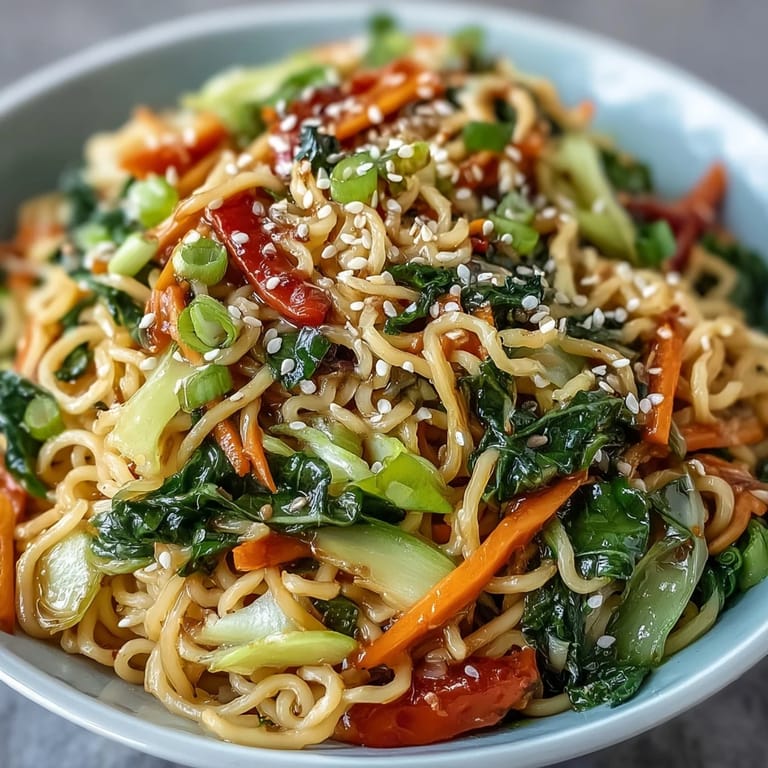 Vibrant Shirataki Noodle Bowl featuring stir-fried snow peas and carrots, tossed in a rich sesame ginger glaze.
