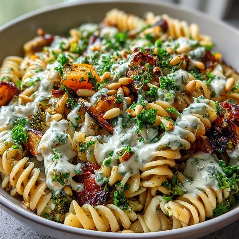 Hearty Whole Wheat Pasta Bowl served warm, garnished with extra Parmesan and toasted pine nuts for crunch.