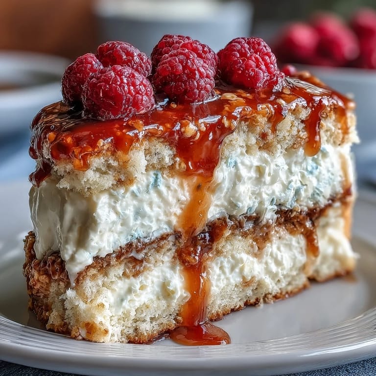 A slice of Spring Birthday Sheet Cake reveals tangy lemon curd between soft vanilla layers, crowned with whipped cream and edible flowers.