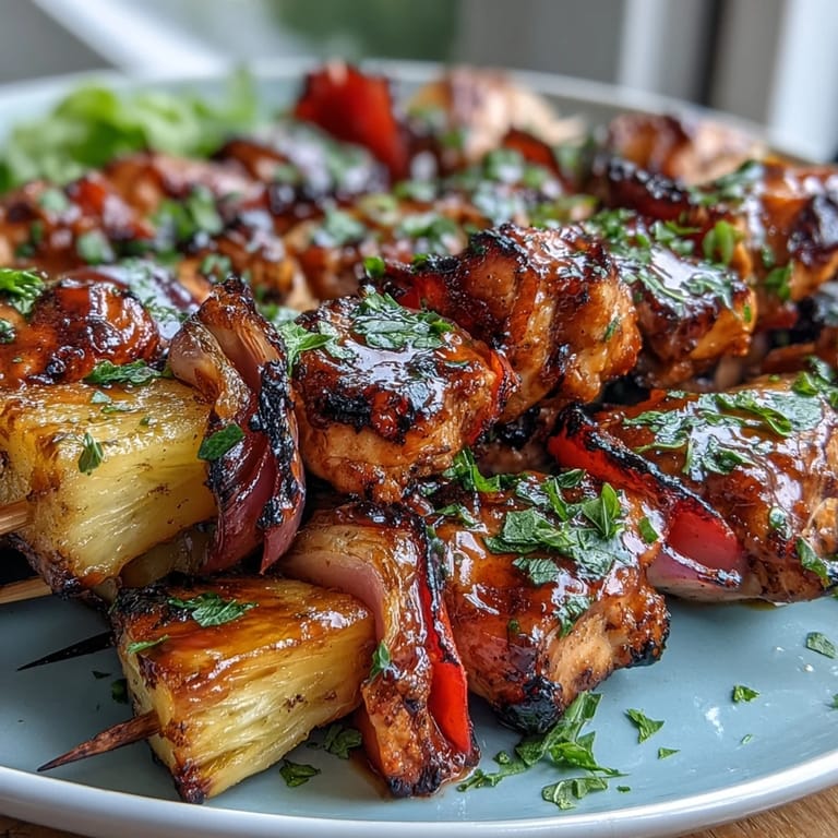 Tropical Grilled Pineapple Chicken Skewers featuring tender meat and caramelized fruit, ideal for cookouts.  