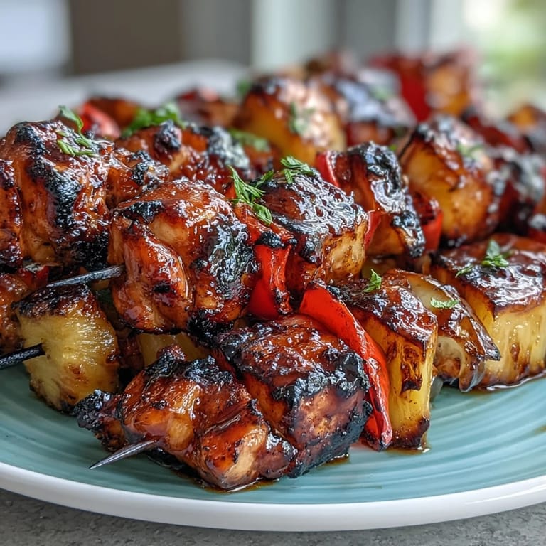 Easy Grilled Pineapple Chicken Skewers with vibrant bell peppers, creating a colorful and flavorful dish.
