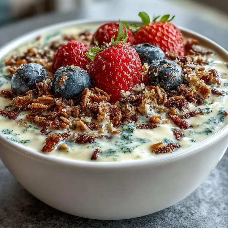 Satisfy your morning with a visually appealing Skyr Protein Smoothie Bowl, bountiful with fruit.