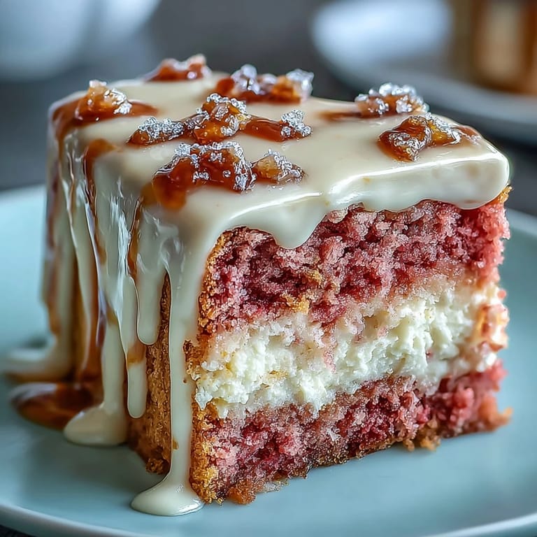 A festive Bridal Shower Rosé Velvet Cake, beautifully frosted with a golden cascade.