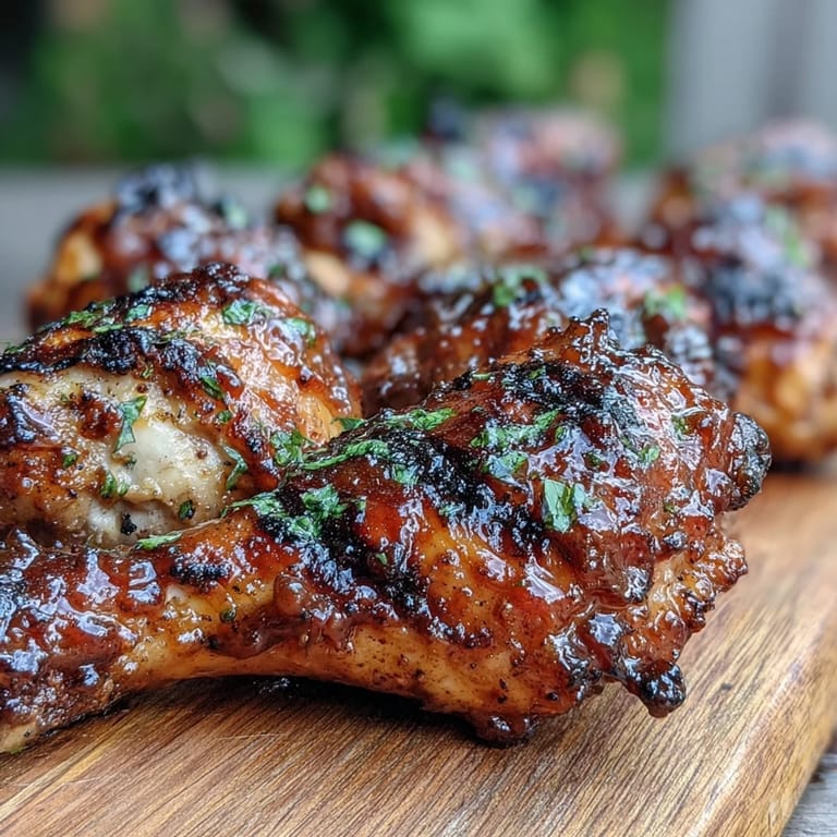 Juicy BBQ chicken drumsticks brushed with a bright peach glaze on the grill.