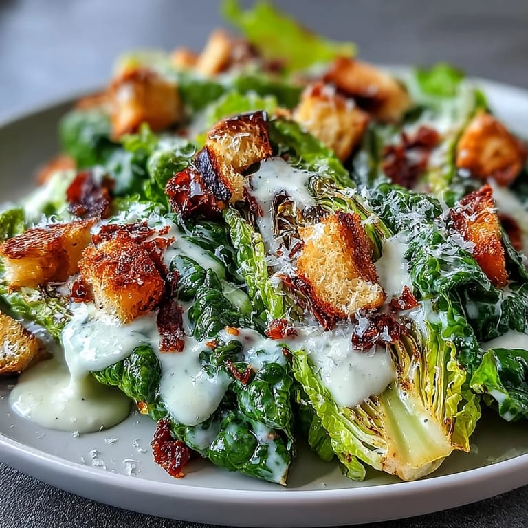 Enjoy this Grilled Caesar Salad featuring perfectly charred romaine and flavorful croutons.